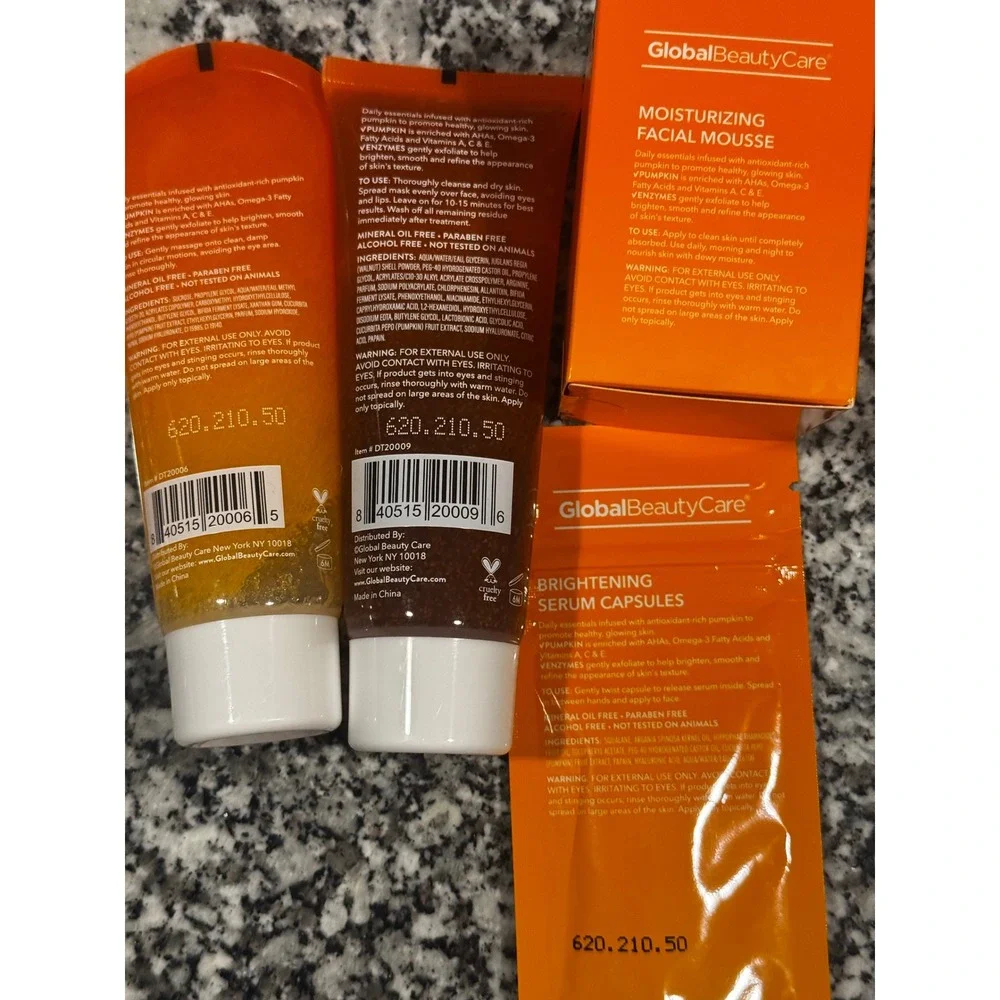Global Beauty Care Super Pumpkin Skincare Set Mask Scrub Mousse Serum & Headband